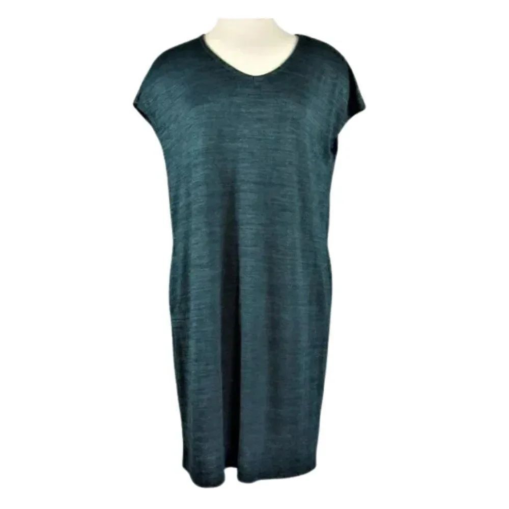 Knit Dress Teal Green Dolman Sleeve Side Pockets Pullover Women's Size Small